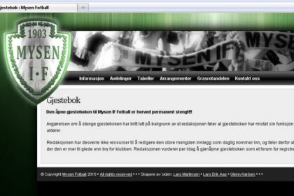 STENGT: Gjesteboka hos Mysen Fotball er igjen stengt. [i](Faksimile: Mysenfotball.no)[/i]